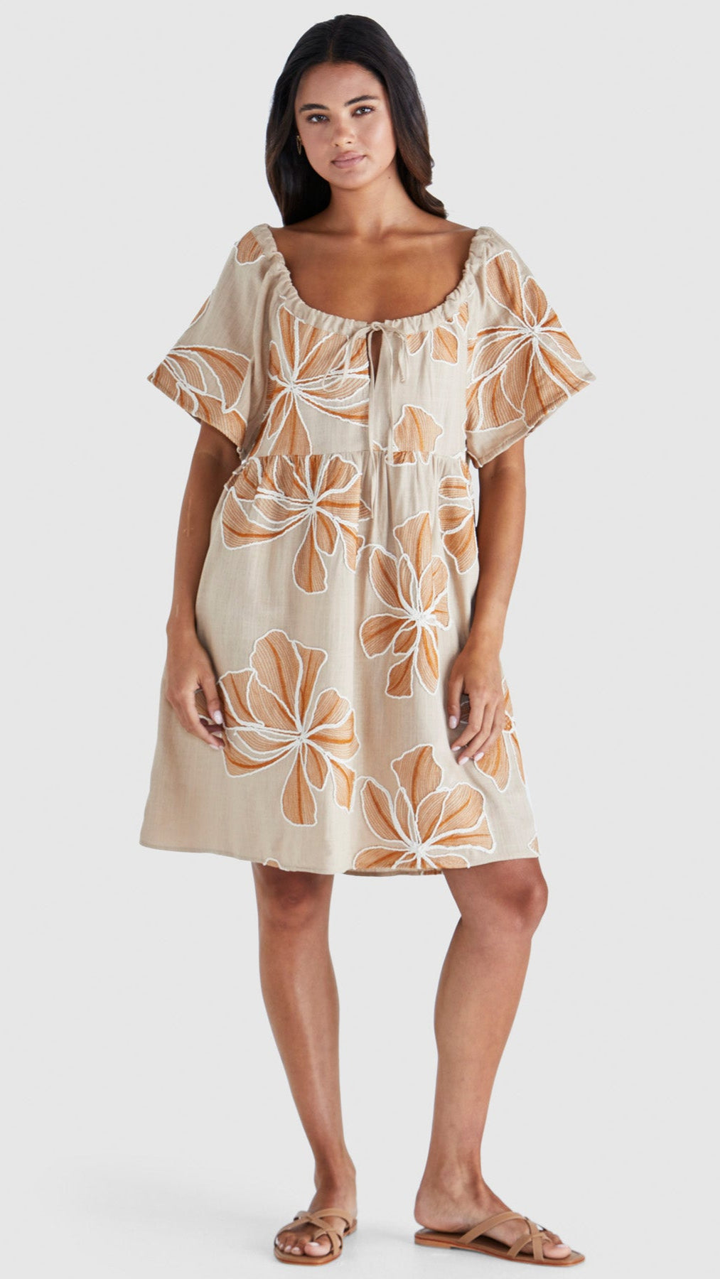 Finley Dress in Tan/Orange