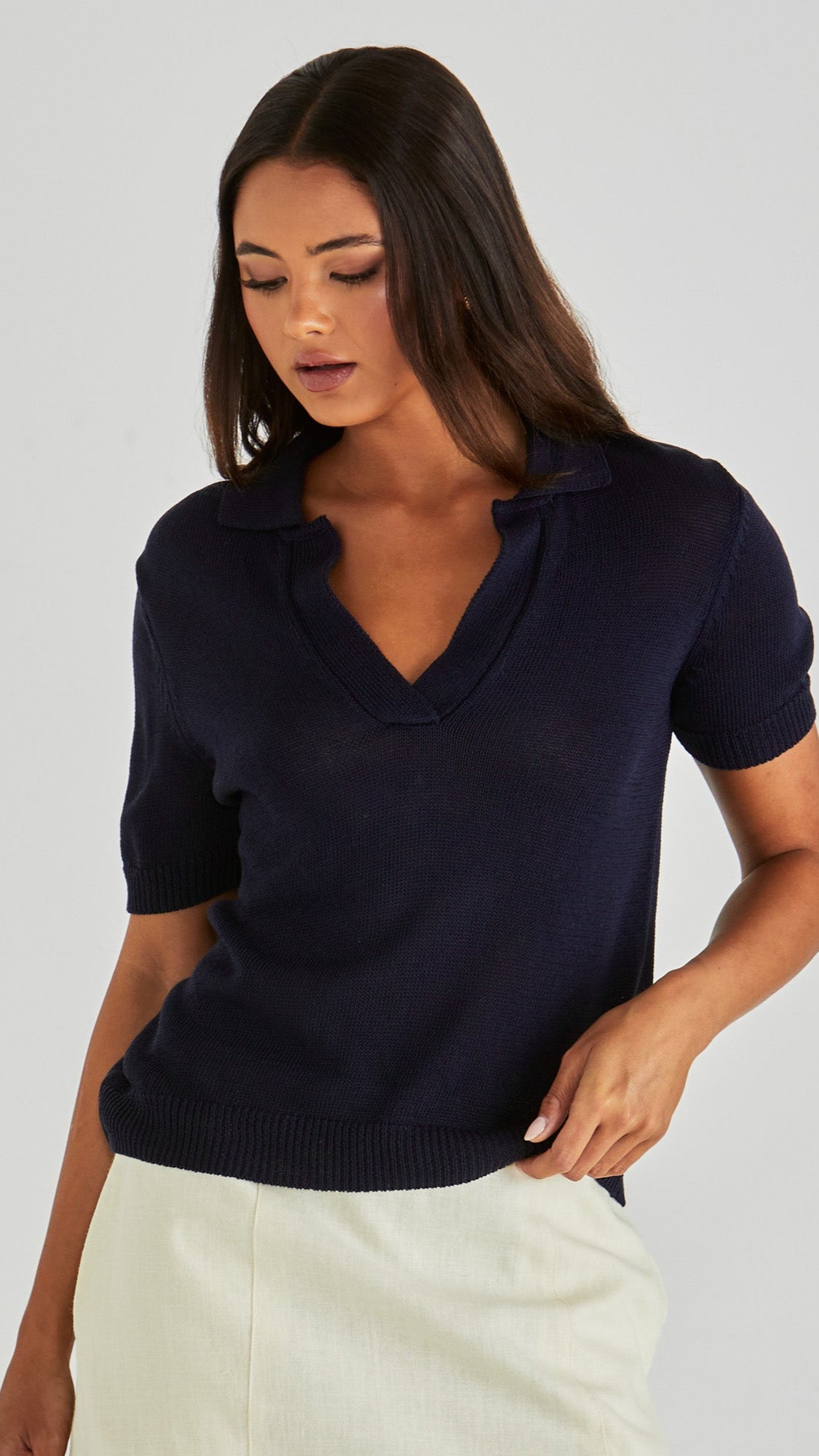 Abbie Knit Polo in Navy