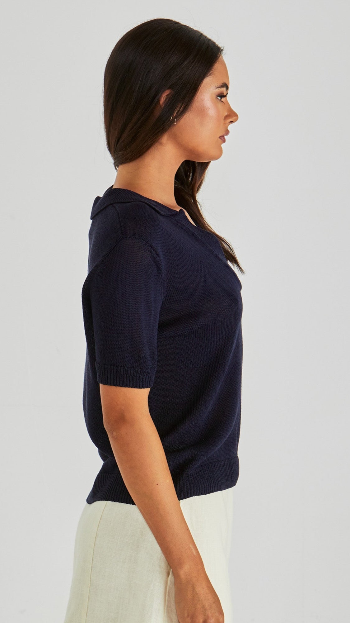 Abbie Knit Polo in Navy