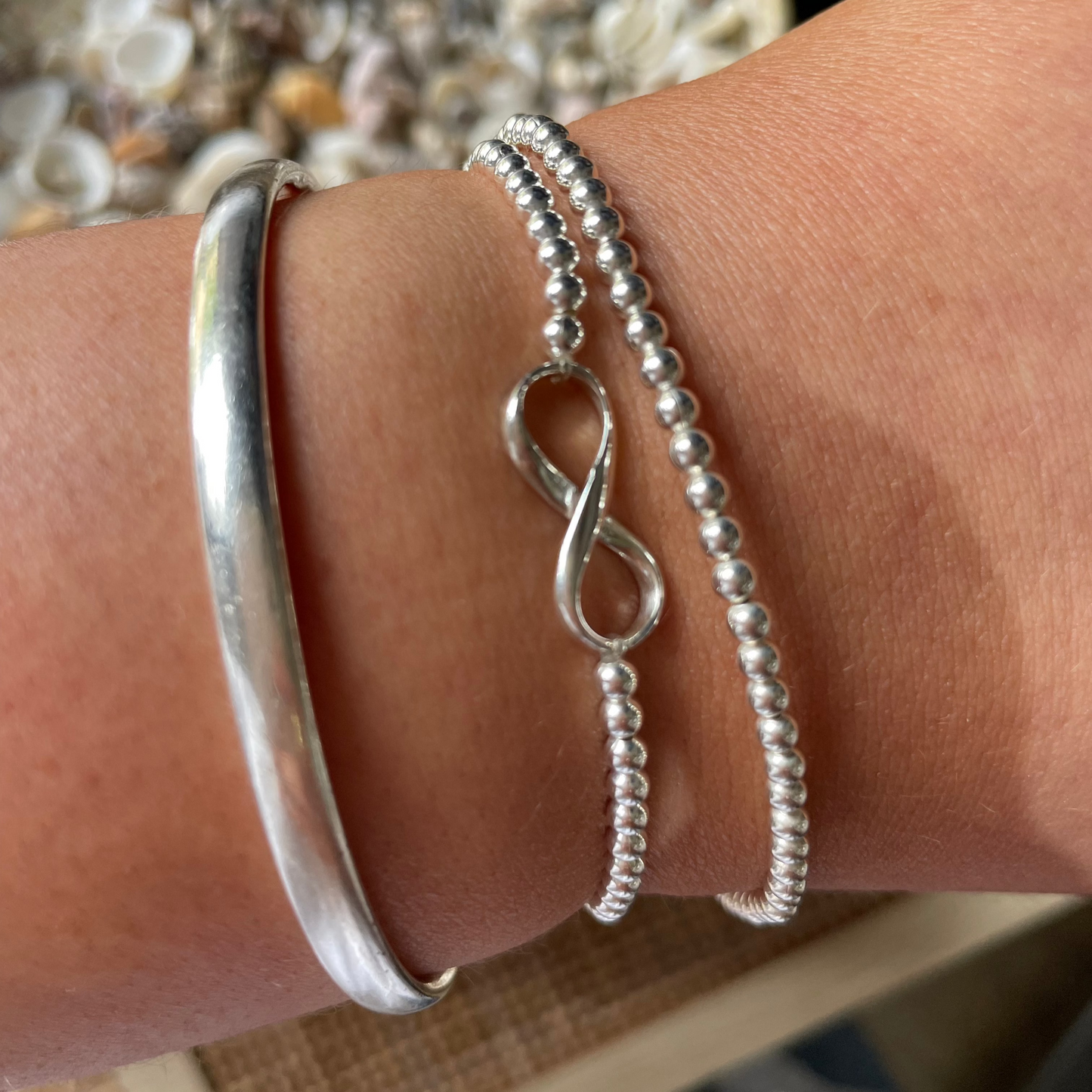 Infinity Beaded Sterling Silver Bracelet