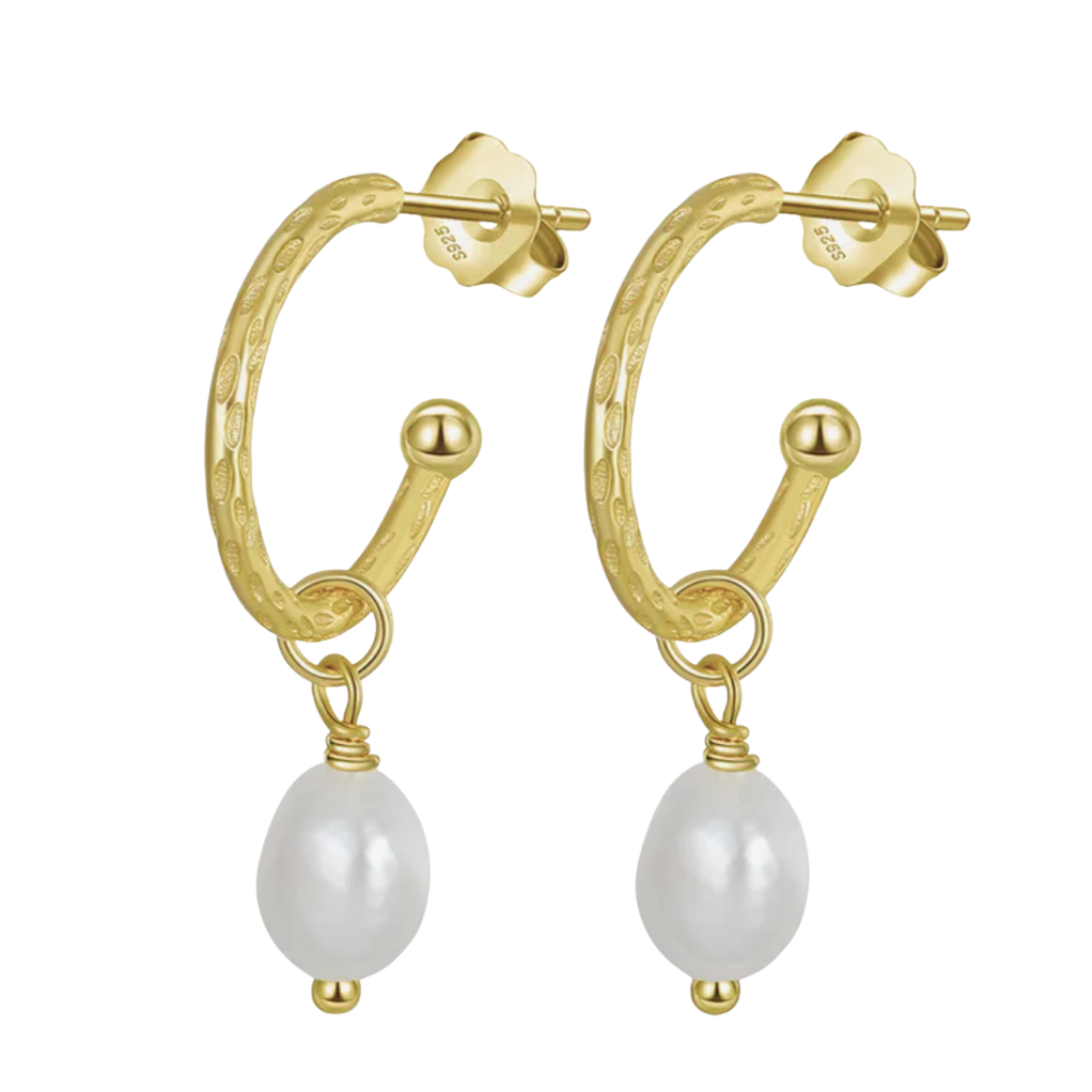 Ophelia Pearl Hammered Huggie Stud Earrings