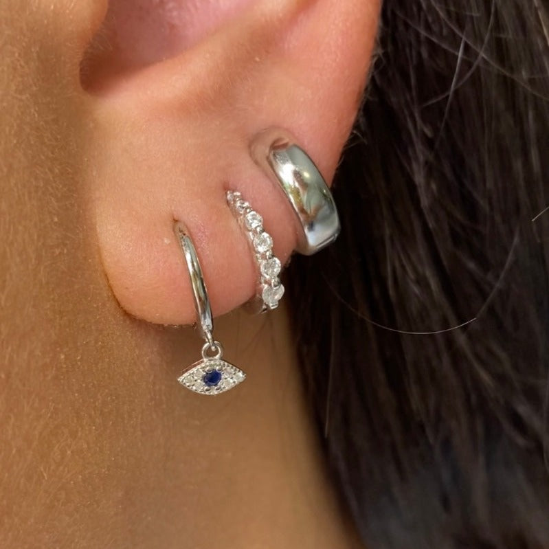 Sofia Evil Eye Drop Huggie Earrings Silver