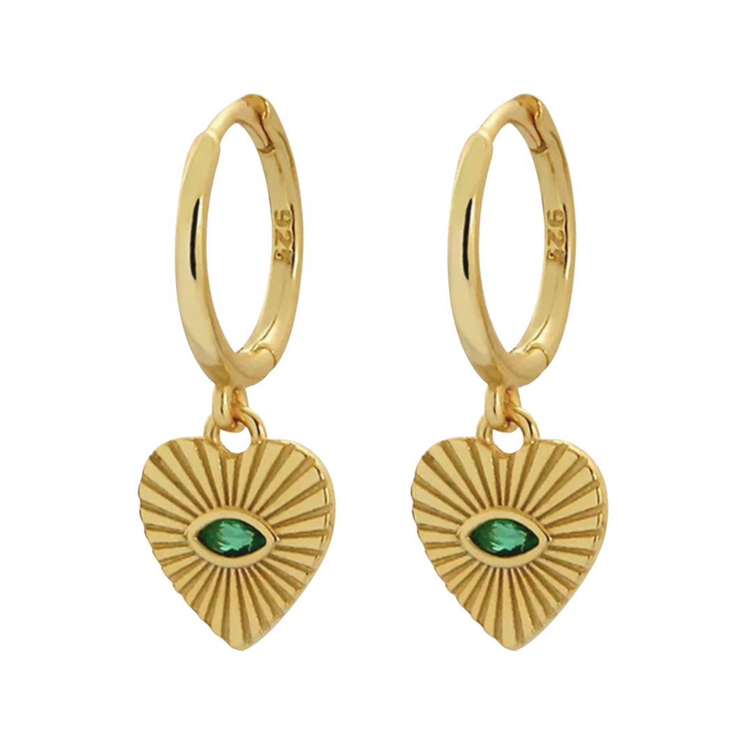 Sylvia Heart Huggie Green Charm Earrings