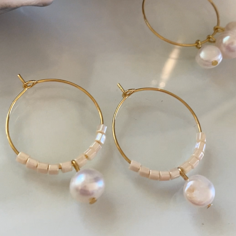 Freshwater Pearl & Bead Hoops