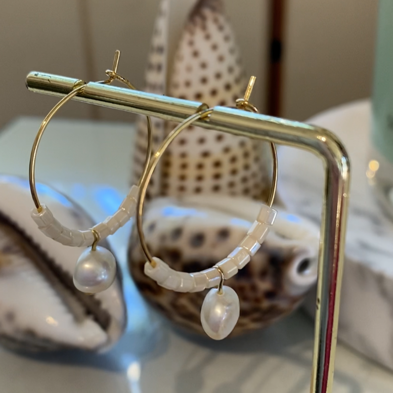 Freshwater Pearl & Bead Hoops