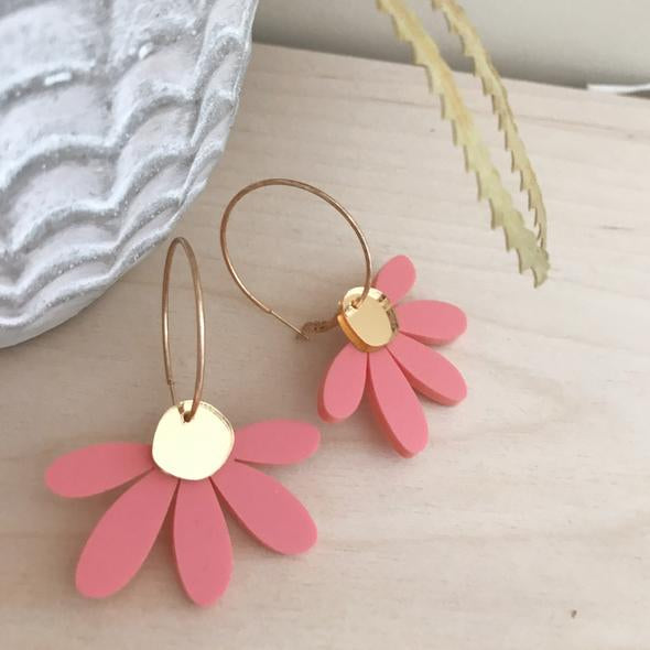 Jumbo Daisy Hoop Earring - Olive and Gold