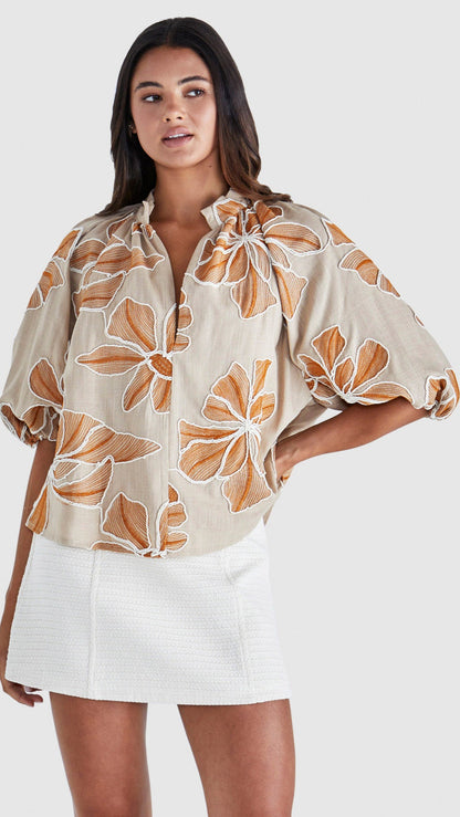 Finley Top in Tan/Orange
