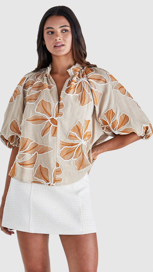 Finley Top in Tan/Orange