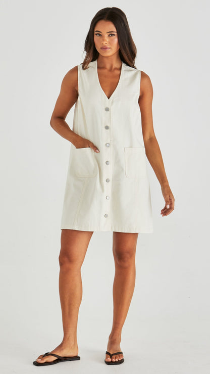 Sabine Denim Vest Dress Cream