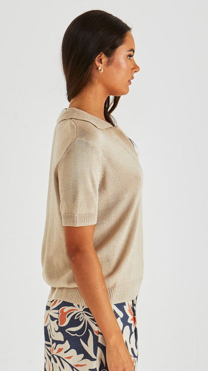 Abbie Knit Polo Oat