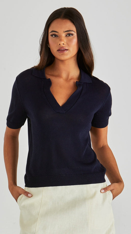 Abbie Knit Polo in Navy