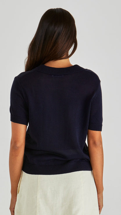 Abbie Knit Polo in Navy