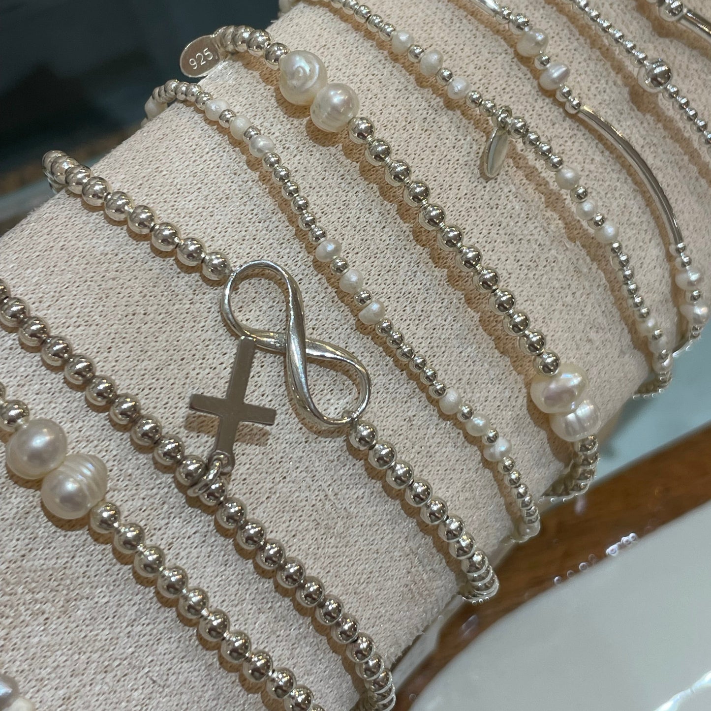 Beaded Sterling Silver & Freshwater Pearl Bracelet