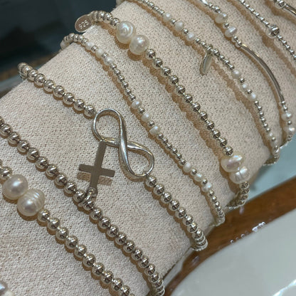 Beaded Sterling Silver & Freshwater Pearl Bracelet