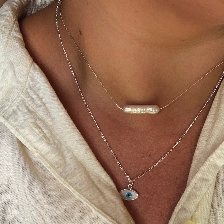 Eye of Horus Necklace with Figaro Chain Silver