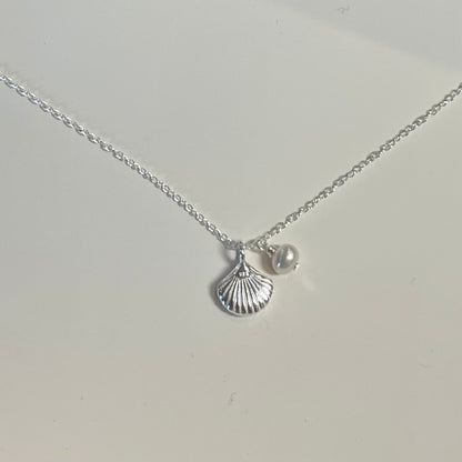 Siren Shell & Freshwater Pearl Necklace - Silver