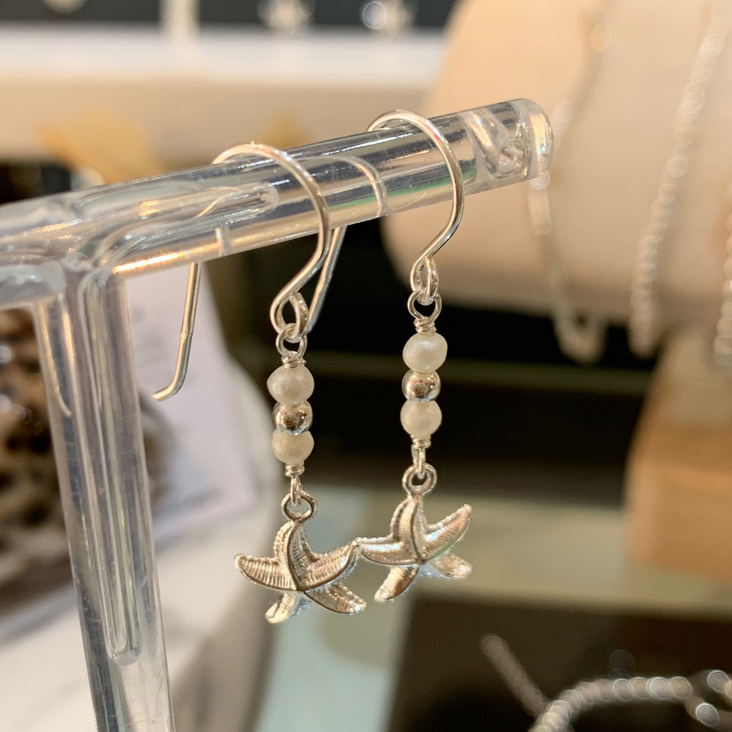 Starfish Freshwater Pearl Charm Drop Earrings