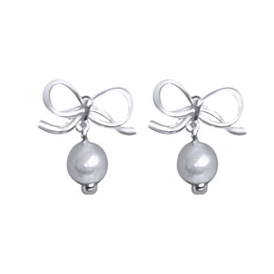 Lacy Bow Pearl Stud Earrings