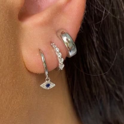 Sofia Evil Eye Drop Huggie Earrings Silver