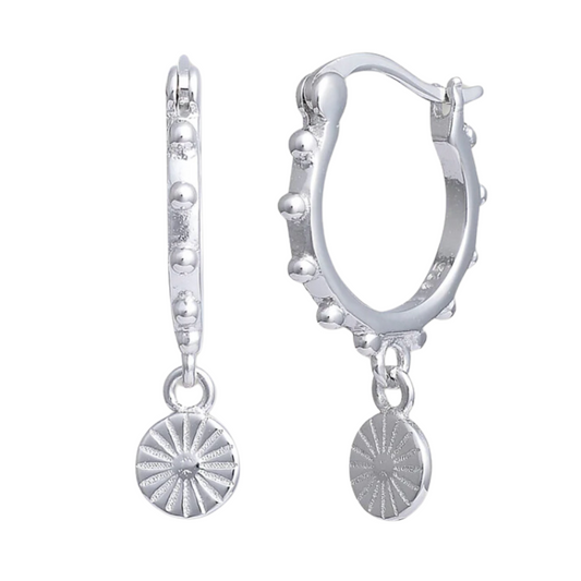Soleil Sun Charm Huggie Earrings Silver