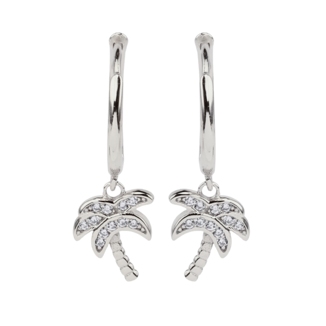 Cove Palm Huggie Earrings Silver