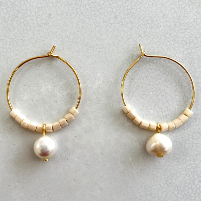 Freshwater Pearl & Bead Hoops