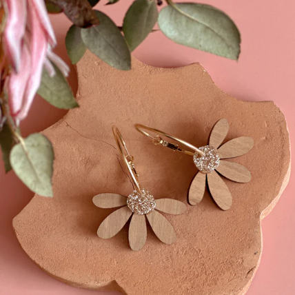 Jumbo Daisy Hoop Earring - Cherrywood & Gold