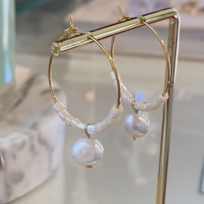 Freshwater Pearl & Bead Hoops