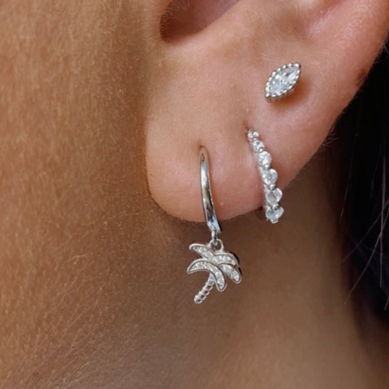 Cove Palm Huggie Earrings Silver